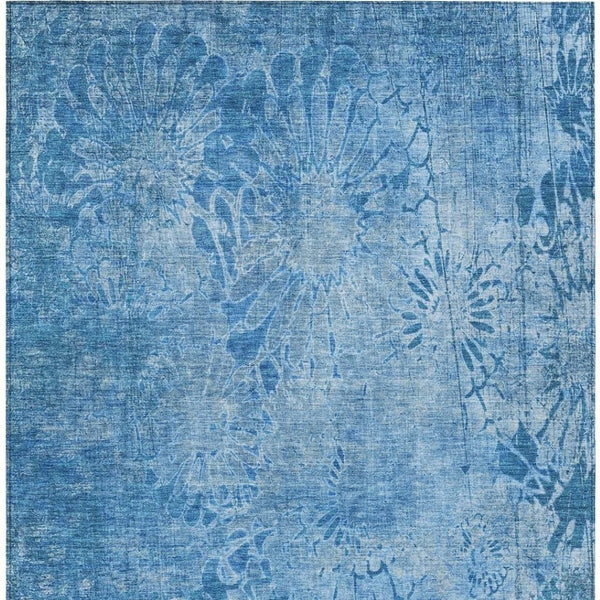 HomeRoots 9' X 12' Stylish Denim Blue Floral Area Rug - Machine Washable for Indoor & Outdoor Elegance! 639291
