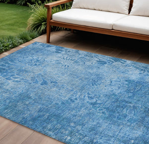 HomeRoots 9' X 12' Stylish Denim Blue Floral Area Rug - Machine Washable for Indoor & Outdoor Elegance! 639291