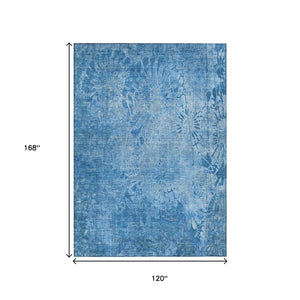 HomeRoots 10' Stylish Denim & Sky Blue Floral Washable Area Rug – Durable, Stain-Resistant for Indoors & Outdoors! 639292