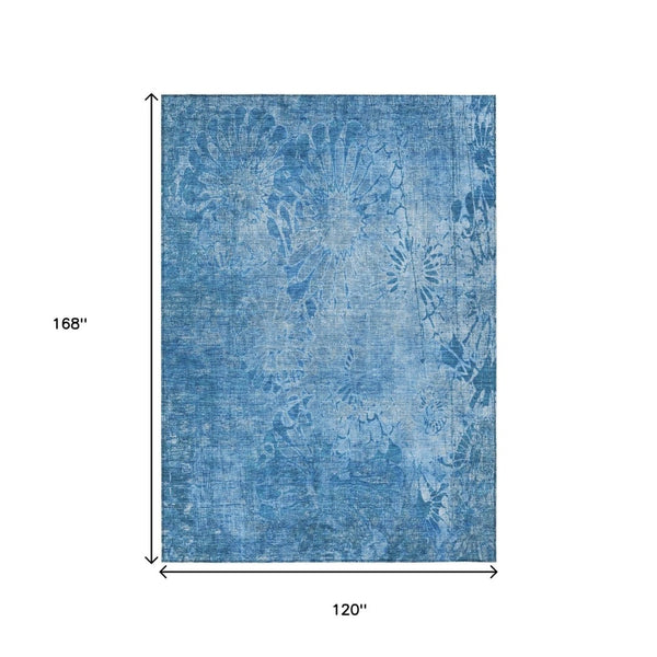 HomeRoots 10' Stylish Denim & Sky Blue Floral Washable Area Rug – Durable, Stain-Resistant for Indoors & Outdoors! 639292