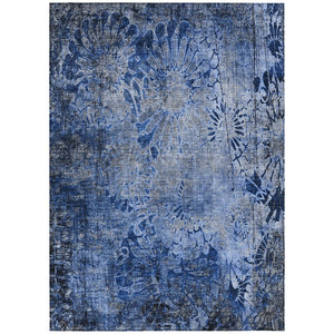 HomeRoots 5' X 8' Navy Blue & Gray Floral Area Rug - Stylish, Washable, Durable for Indoor & Outdoor Spaces 639294