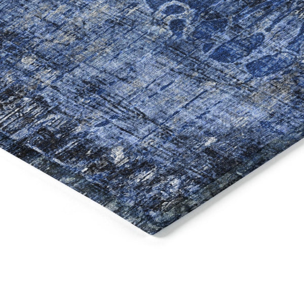 HomeRoots 9' Navy Blue and Gray Floral Washable Indoor Outdoor Area Rug - Stylish, Durable, Easy-Care Accent 639297