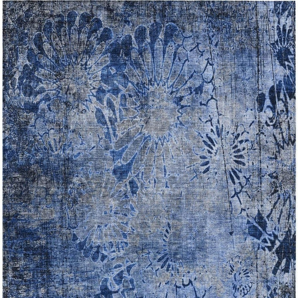 HomeRoots 9' Navy Blue and Gray Floral Washable Indoor Outdoor Area Rug - Stylish, Durable, Easy-Care Accent 639297
