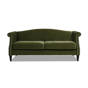 English Elm Jennifer Taylor Home - Elaine Olive Green 77" Camelback Small-Space Sofa — Performance Velvet, 3-Seater, Easy Assembly B2719P238320