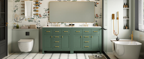 English Elm 72'' Modern Bathroom Vanity Set With Ceramic Sink, Ample Storage, Solid Wood Frame & Green Finish N710SS00011F