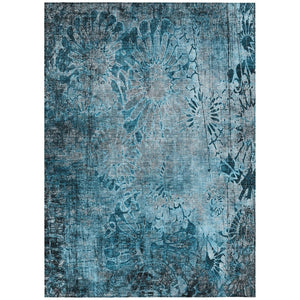 HomeRoots 5' X 8' Teal Blue and Gray Floral Washable Rug - Durable, Easy-Care Indoor/Outdoor Charm for Any Space 639300