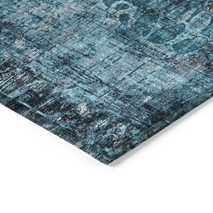 HomeRoots 5' X 8' Teal Blue and Gray Floral Washable Rug - Durable, Easy-Care Indoor/Outdoor Charm for Any Space 639300