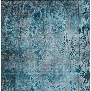 HomeRoots 8' X 10' Teal Blue and Gray Floral Area Rug – Washable, Durable, Perfect for Indoor & Outdoor Use! 639302