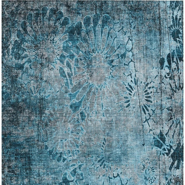 HomeRoots 10' Teal Blue and Gray Floral Washable Area Rug – Stylish Indoor/Outdoor Comfort for High Traffic Areas 639304