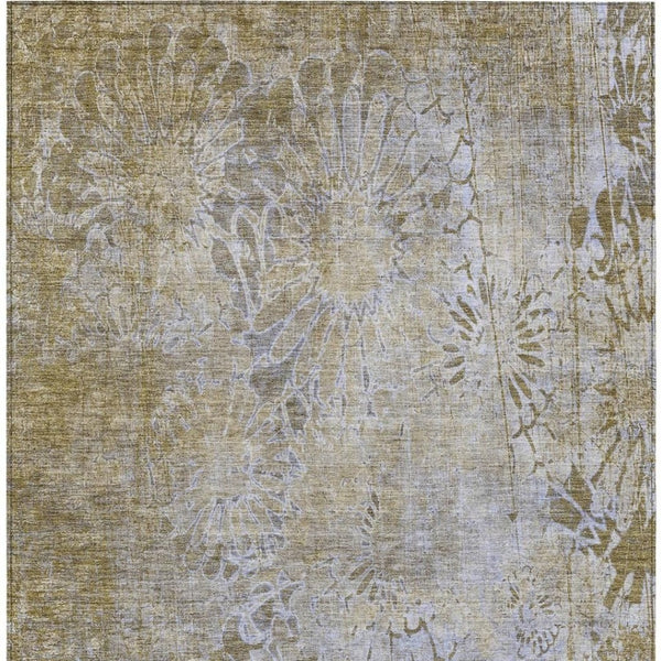 HomeRoots 5' Wheat and Beige Floral Area Rug - Durable, Washable, Indoor/Outdoor Use for High-Traffic Spaces 639306