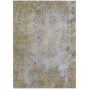 HomeRoots 5' Wheat and Beige Floral Area Rug - Durable, Washable, Indoor/Outdoor Use for High-Traffic Spaces 639306