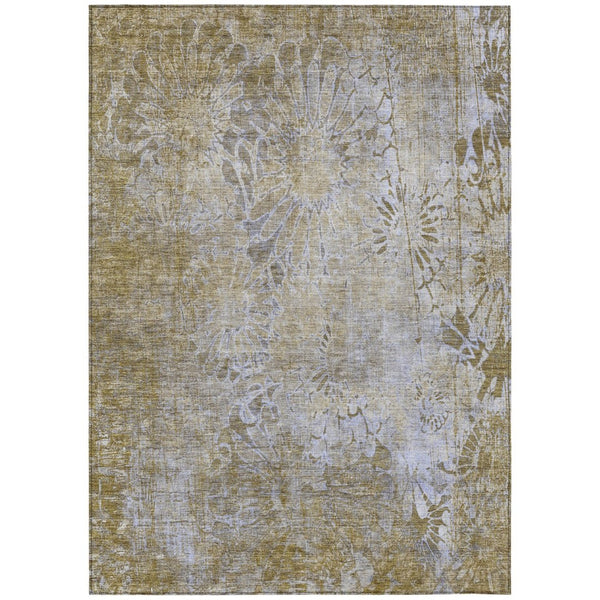 HomeRoots 5' Wheat and Beige Floral Area Rug - Durable, Washable, Indoor/Outdoor Use for High-Traffic Spaces 639306