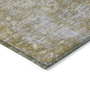 HomeRoots 5' Wheat and Beige Floral Area Rug - Durable, Washable, Indoor/Outdoor Use for High-Traffic Spaces 639306
