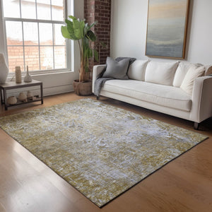 HomeRoots 5' Wheat and Beige Floral Area Rug - Durable, Washable, Indoor/Outdoor Use for High-Traffic Spaces 639306