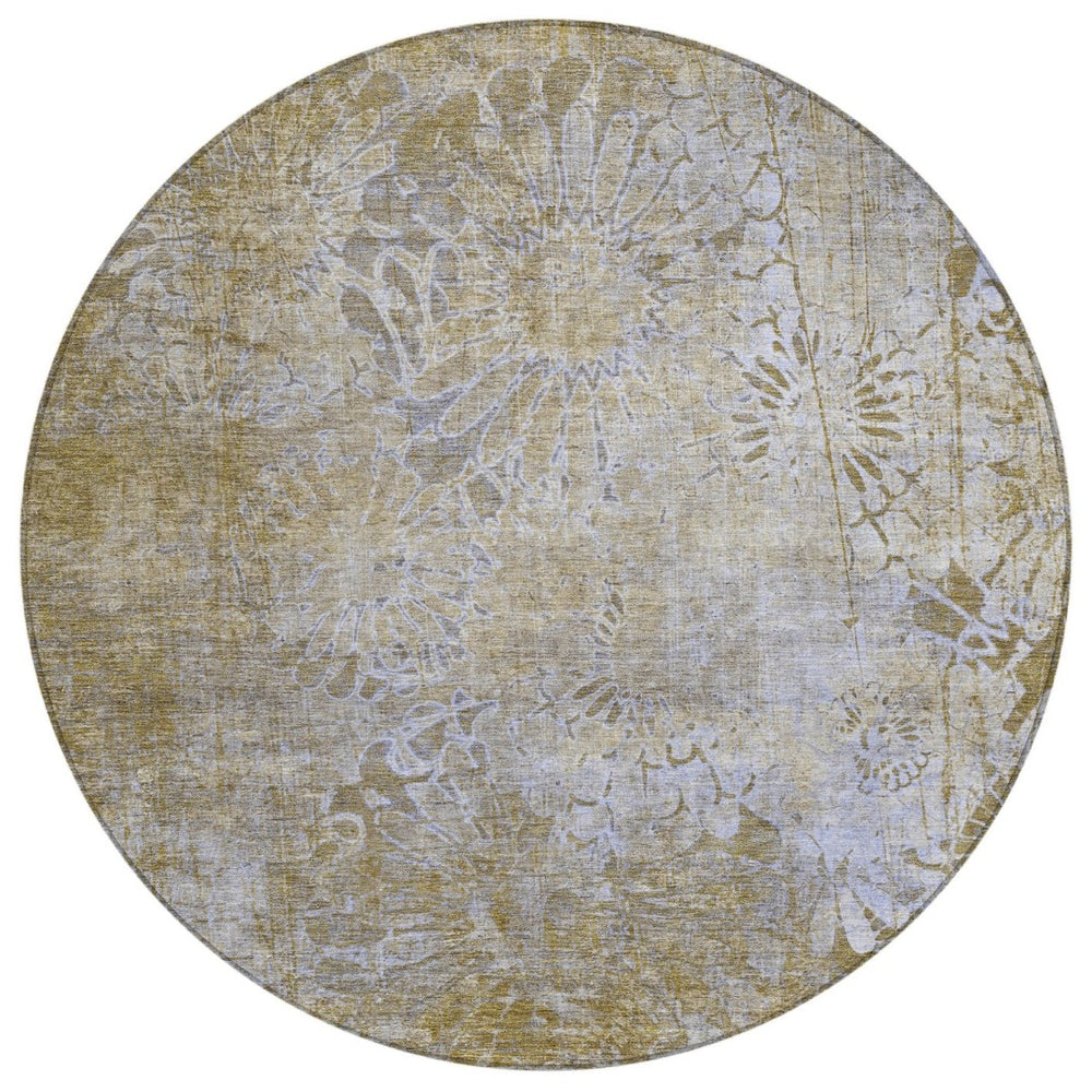 HomeRoots 8' Wheat And Beige Round Floral Area Rug - Durable, Machine-Washable Indoor/Outdoor Decor Accent 639307