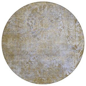 HomeRoots 8' Wheat And Beige Round Floral Area Rug - Durable, Machine-Washable Indoor/Outdoor Decor Accent 639307