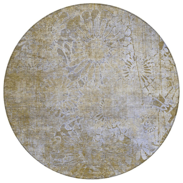 HomeRoots 8' Wheat And Beige Round Floral Area Rug - Durable, Machine-Washable Indoor/Outdoor Decor Accent 639307