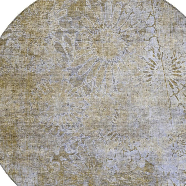 HomeRoots 8' Wheat And Beige Round Floral Area Rug - Durable, Machine-Washable Indoor/Outdoor Decor Accent 639307