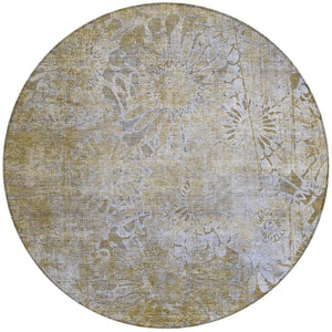 HomeRoots 8' Wheat And Beige Round Floral Area Rug - Durable, Machine-Washable Indoor/Outdoor Decor Accent 639307