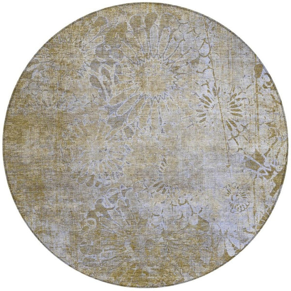 HomeRoots 8' Wheat And Beige Round Floral Area Rug - Durable, Machine-Washable Indoor/Outdoor Decor Accent 639307