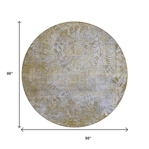 HomeRoots 8' Wheat And Beige Round Floral Area Rug - Durable, Machine-Washable Indoor/Outdoor Decor Accent 639307