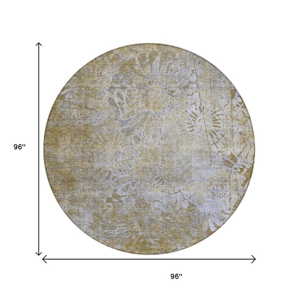 HomeRoots 8' Wheat And Beige Round Floral Area Rug - Durable, Machine-Washable Indoor/Outdoor Decor Accent 639307
