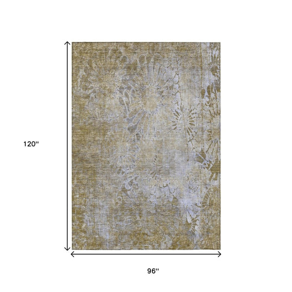 HomeRoots 8' X 10' Floral Washable Area Rug – Wheat & Beige, Indoor/Outdoor Durable Design for High Traffic Areas 639308