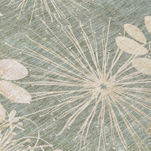 HomeRoots 5' Indoor-Outdoor Artichoke Green & Beige Floral Area Rug - Washable, Durable, Versatile Style! 639312
