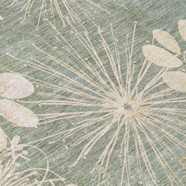 HomeRoots 8' Artichoke Green Round Floral Rug - Stylish, Washable Area Rug for Indoor & Outdoor Spaces 639313