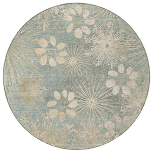 HomeRoots 8' Artichoke Green Round Floral Rug - Stylish, Washable Area Rug for Indoor & Outdoor Spaces 639313