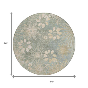 HomeRoots 8' Artichoke Green Round Floral Rug - Stylish, Washable Area Rug for Indoor & Outdoor Spaces 639313
