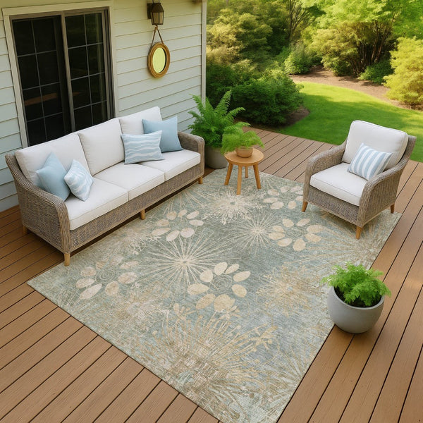HomeRoots 8' X 10' Artichoke Green Floral Area Rug – Washable, Durable, Indoor/Outdoor, Pet-Friendly Design 639314