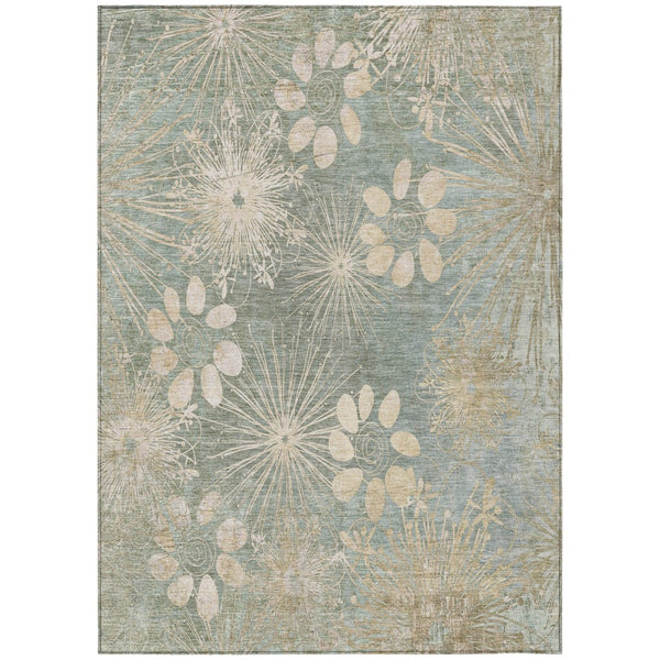 HomeRoots 8' X 10' Artichoke Green Floral Area Rug – Washable, Durable, Indoor/Outdoor, Pet-Friendly Design 639314