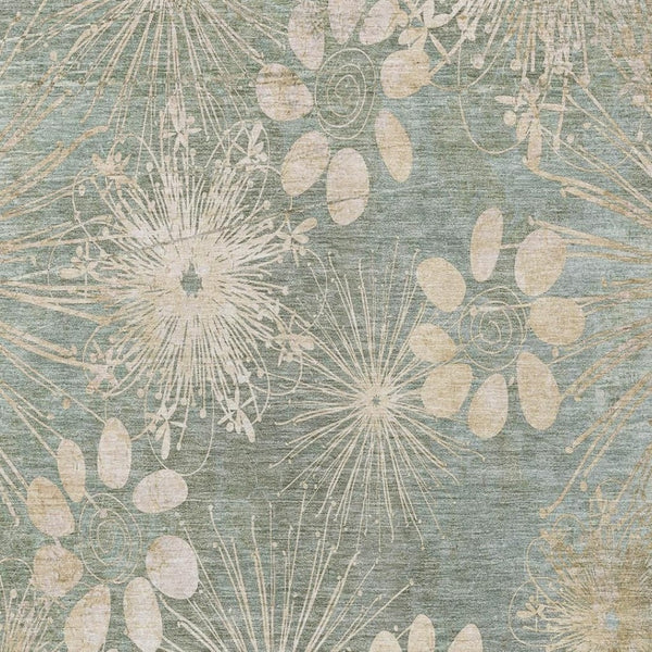 HomeRoots 8' X 10' Artichoke Green Floral Area Rug – Washable, Durable, Indoor/Outdoor, Pet-Friendly Design 639314
