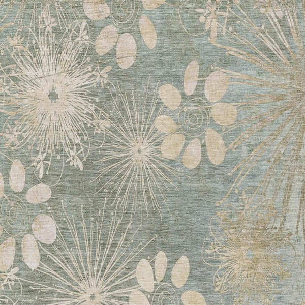 HomeRoots 9' X 12' Durable Artichoke Green Floral Area Rug – Washable, Stylish for Indoor & Outdoor Use! 639315