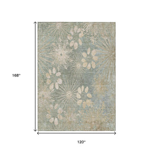 HomeRoots 10' Artichoke Green and Beige Floral Area Rug - Washable, Durable, Indoor/Outdoor Style for Any Space 639316