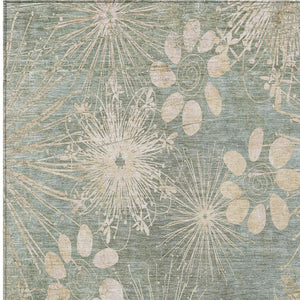 HomeRoots 10' Artichoke Green and Beige Floral Area Rug - Washable, Durable, Indoor/Outdoor Style for Any Space 639316