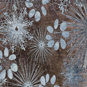 HomeRoots 5' Elegant Brown and Sky Blue Floral Indoor-Outdoor Area Rug, Durable, Washable, Versatile Design 639318
