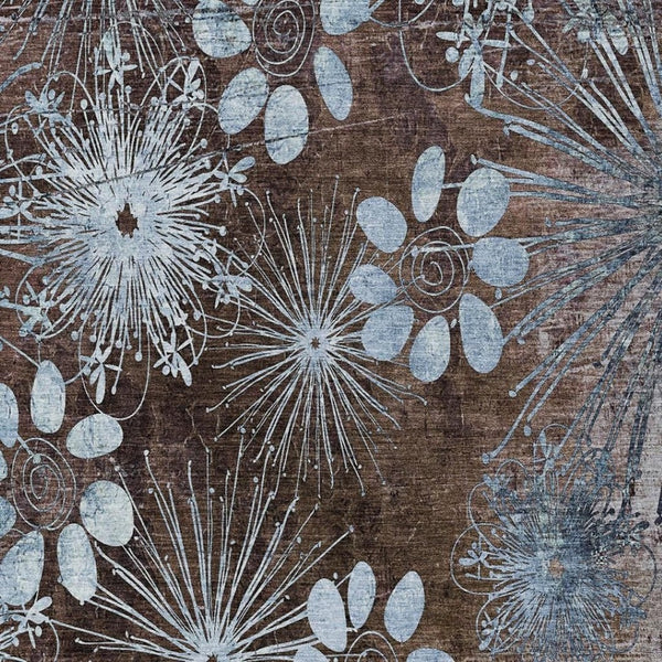 HomeRoots 5' Elegant Brown and Sky Blue Floral Indoor-Outdoor Area Rug, Durable, Washable, Versatile Design 639318