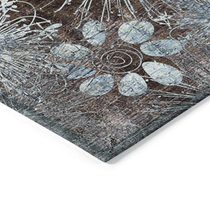 HomeRoots 8' Round Floral Washable Area Rug in Brown & Sky Blue – Perfect for Indoor & Outdoor Spaces! 639319