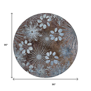 HomeRoots 8' Round Floral Washable Area Rug in Brown & Sky Blue – Perfect for Indoor & Outdoor Spaces! 639319
