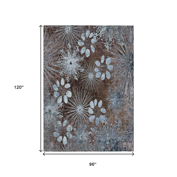 HomeRoots 8' X 10' Brown & Sky Blue Floral Indoor/Outdoor Area Rug – Stylish, Durable, Easy-Care Design for All Spaces 639320