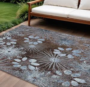 HomeRoots 8' X 10' Brown & Sky Blue Floral Indoor/Outdoor Area Rug – Stylish, Durable, Easy-Care Design for All Spaces 639320