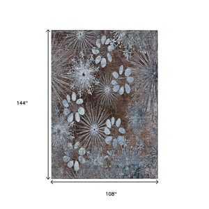 HomeRoots 9' Indoor Outdoor Floral Area Rug - Brown & Sky Blue, Durable, Washable, Perfect for Any Space! 639321