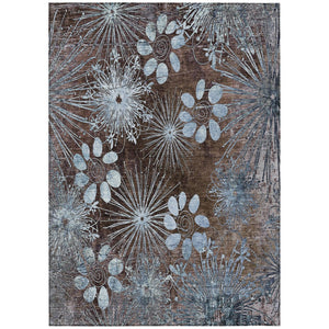 HomeRoots 9' Indoor Outdoor Floral Area Rug - Brown & Sky Blue, Durable, Washable, Perfect for Any Space! 639321