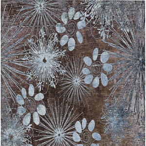 HomeRoots 9' Indoor Outdoor Floral Area Rug - Brown & Sky Blue, Durable, Washable, Perfect for Any Space! 639321