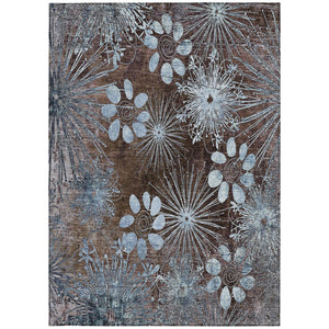 HomeRoots 10' Washable Brown and Sky Blue Floral Indoor/Outdoor Area Rug - Durable, Stylish, Easy Care! 639322