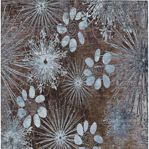 HomeRoots 10' Washable Brown and Sky Blue Floral Indoor/Outdoor Area Rug - Durable, Stylish, Easy Care! 639322
