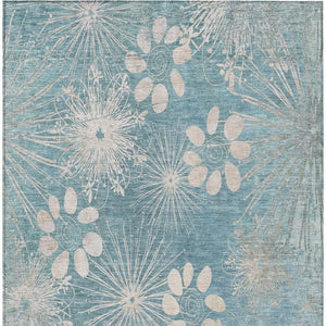HomeRoots 5' X 8' Blue and Ivory Floral Area Rug - Washable, Durable, Indoor/Outdoor, Kid & Pet-Friendly Design 639324