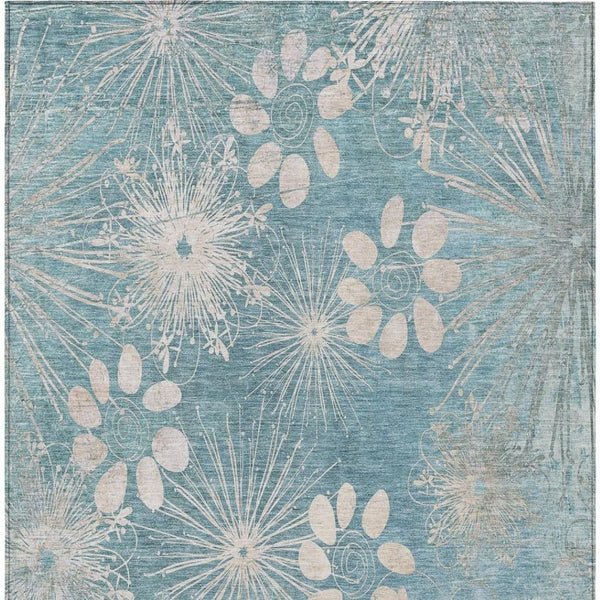 HomeRoots 5' X 8' Blue and Ivory Floral Area Rug - Washable, Durable, Indoor/Outdoor, Kid & Pet-Friendly Design 639324
